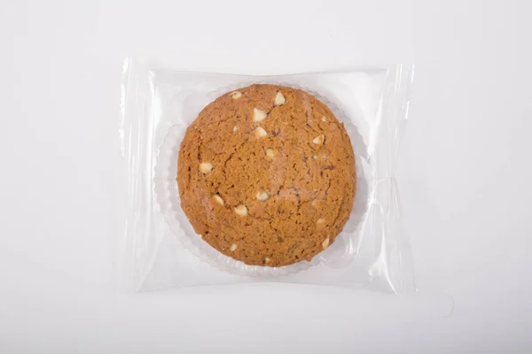 Вівсяне Печиво Пластиковій Упаковці Білому Тлі — стокове фото