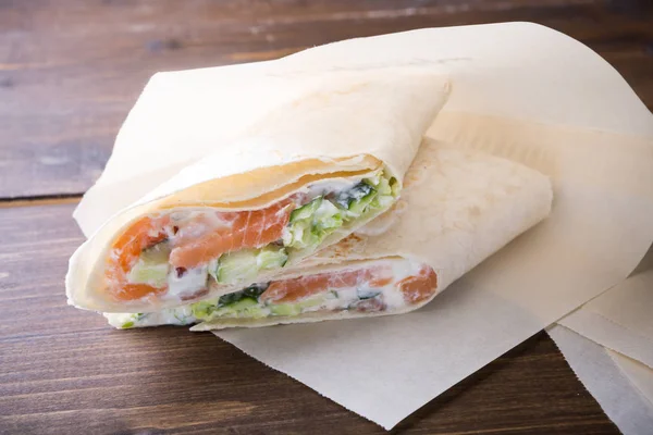 Fast food shawarma roll served on a pan