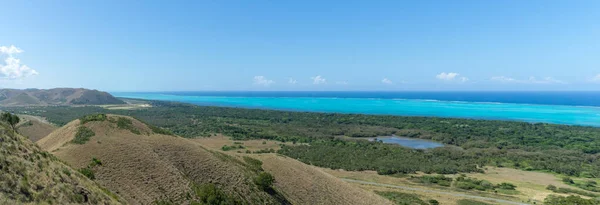 Panoramic view of Deva domain, Gouaro, New Caledonia. Turquoise water and blue sky