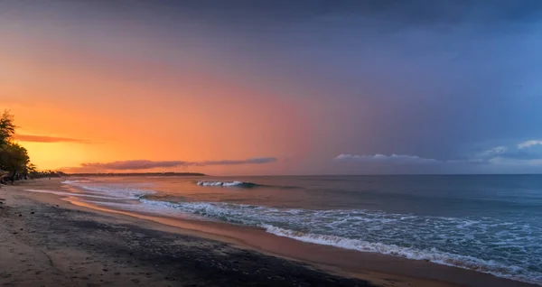 Beautiful Sunset Sea Orange Sky Arugam Bay Ceylon Panoramic Format — Stock Photo, Image