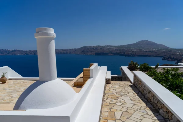 Bella Vista Akrotiri Alla Caldera Vulcano Una Giornata Sole Formato — Foto Stock