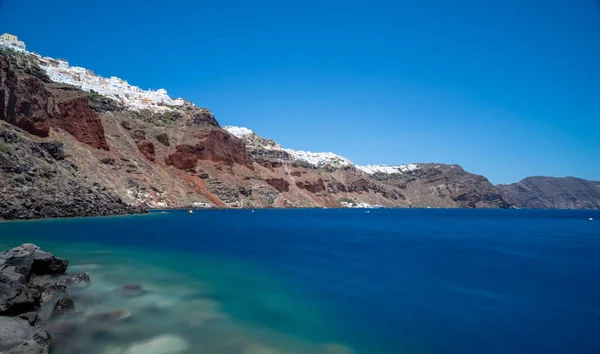 Panoramisch Uitzicht Vanaf Ammoudi Haven Van Oia Het Beroemde Witte — Stockfoto