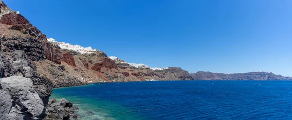 Panoramisch Uitzicht Vanaf Ammoudi Haven Van Oia Het Beroemde Witte — Stockfoto