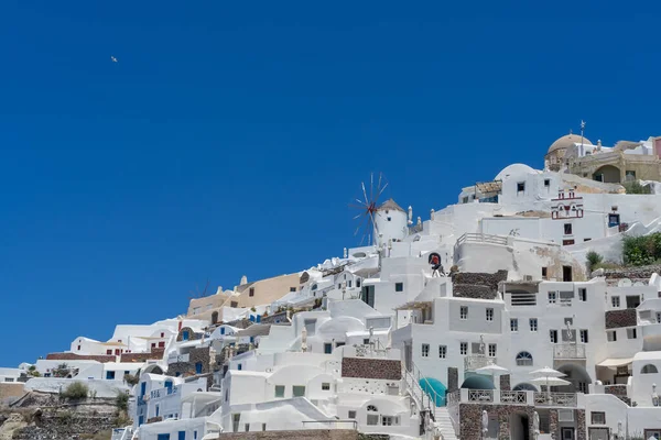 Panoramisch Uitzicht Oia Stad Santorini Eiland Met Oude Witgekalkte Huizen — Stockfoto