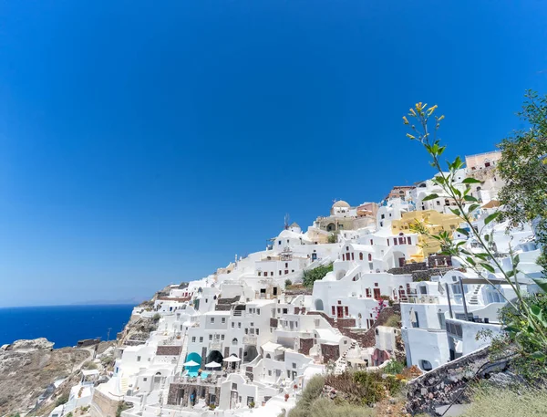 Panoramiczny Widok Miasto Oia Wyspie Santorini Starymi Bielonymi Domami Tradycyjnym — Zdjęcie stockowe