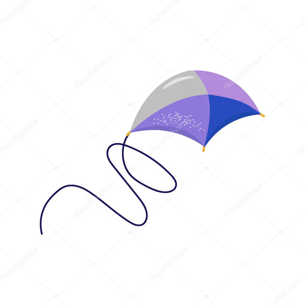 Flying kite in trendy blue and lilac colors. Nice vector flat illustration in cartoon style for indian festival and 