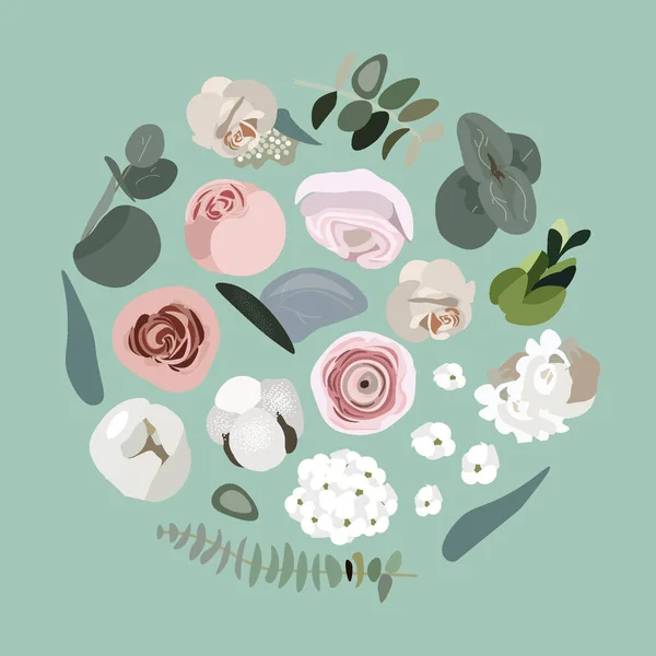 Ein Luftiges Und Zartes Florales Konzept Set Von Floralen Elementen — Stockvektor
