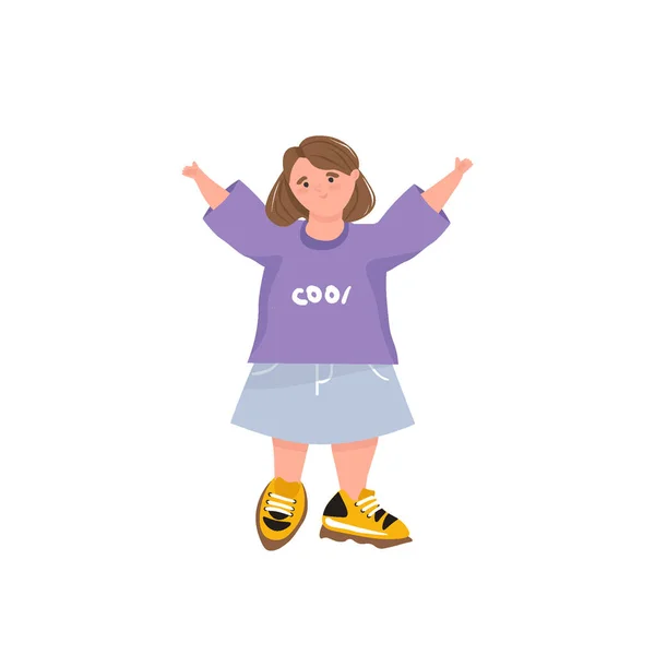 Des Enfants Modernes Joyeux Vecteur Fille Dans Shirt Violet Mode — Image vectorielle
