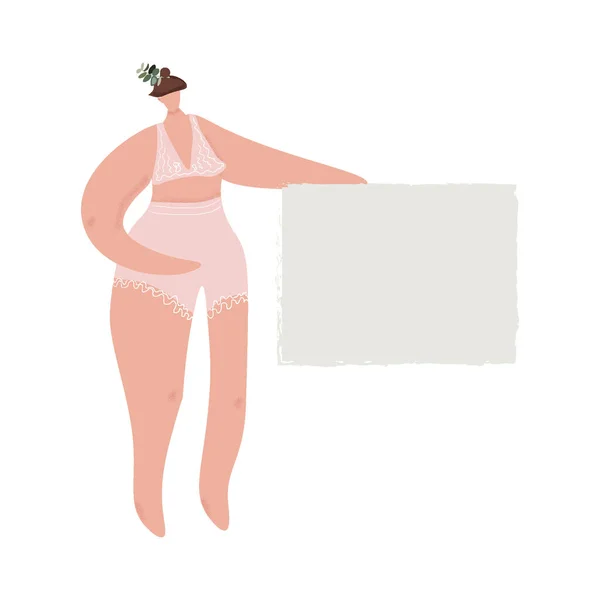 Jeune Femme Modèle Taille Avec Une Bannière Dans Ses Mains — Image vectorielle