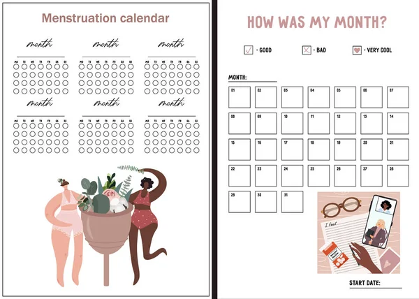 Conjunto Rastreador Vectores Calendario Vectorial Para Mujeres Calendario Menstruación Con — Archivo Imágenes Vectoriales