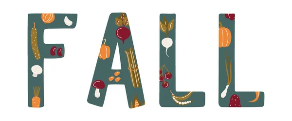 Letras Otoñales Con Verduras Hierbas Setas Colores Inusuales Cosecha Otoño — Vector de stock