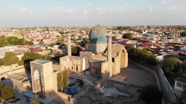 Guri Amir Mausoleum Samarqand Sunset City Park Middle Asia Uzbekistan — стокове відео