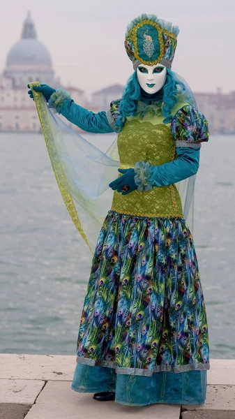 Geleneksel Venedik Karnavalı 'nda (Carnevale di Venezia) geleneksel maskeli ve kostümlü Reveller. Venedik, Veneto, İtalya, Avrupa 