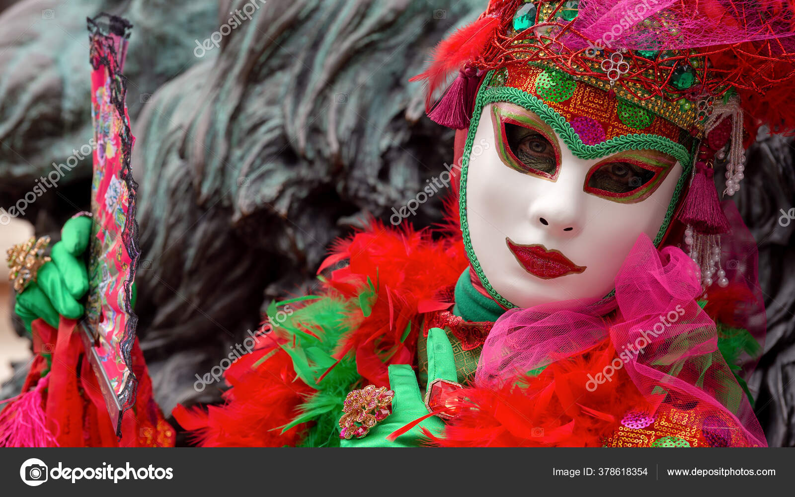 Reveller Traditional Elaborate Mask Costume Annual Venice Carnival ...