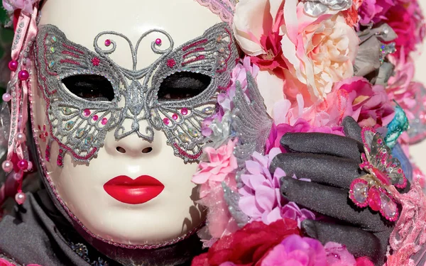 Reveller Dans Masque Elaboré Traditionnel Costume Carnaval Annuel Venise Carnevale — Photo