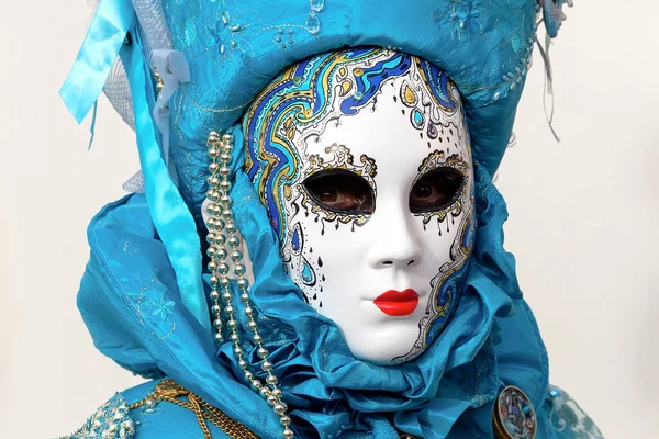 Reveller Traditional Elaborate Mask Costume Annual Venice Carnival Carnevale Venezia — Stock Photo, Image