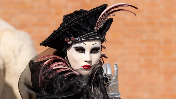 Reveller Maschera Costume Elaborato Tradizionale Carnevale Venezia Venezia Veneto Italia — Foto Stock