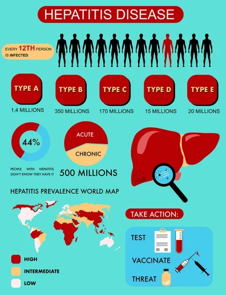 Инфографика Заболеваний Гепатитом Всемирный День Гепатита Июля Плоский Вектор Иллюстрации — стоковый вектор