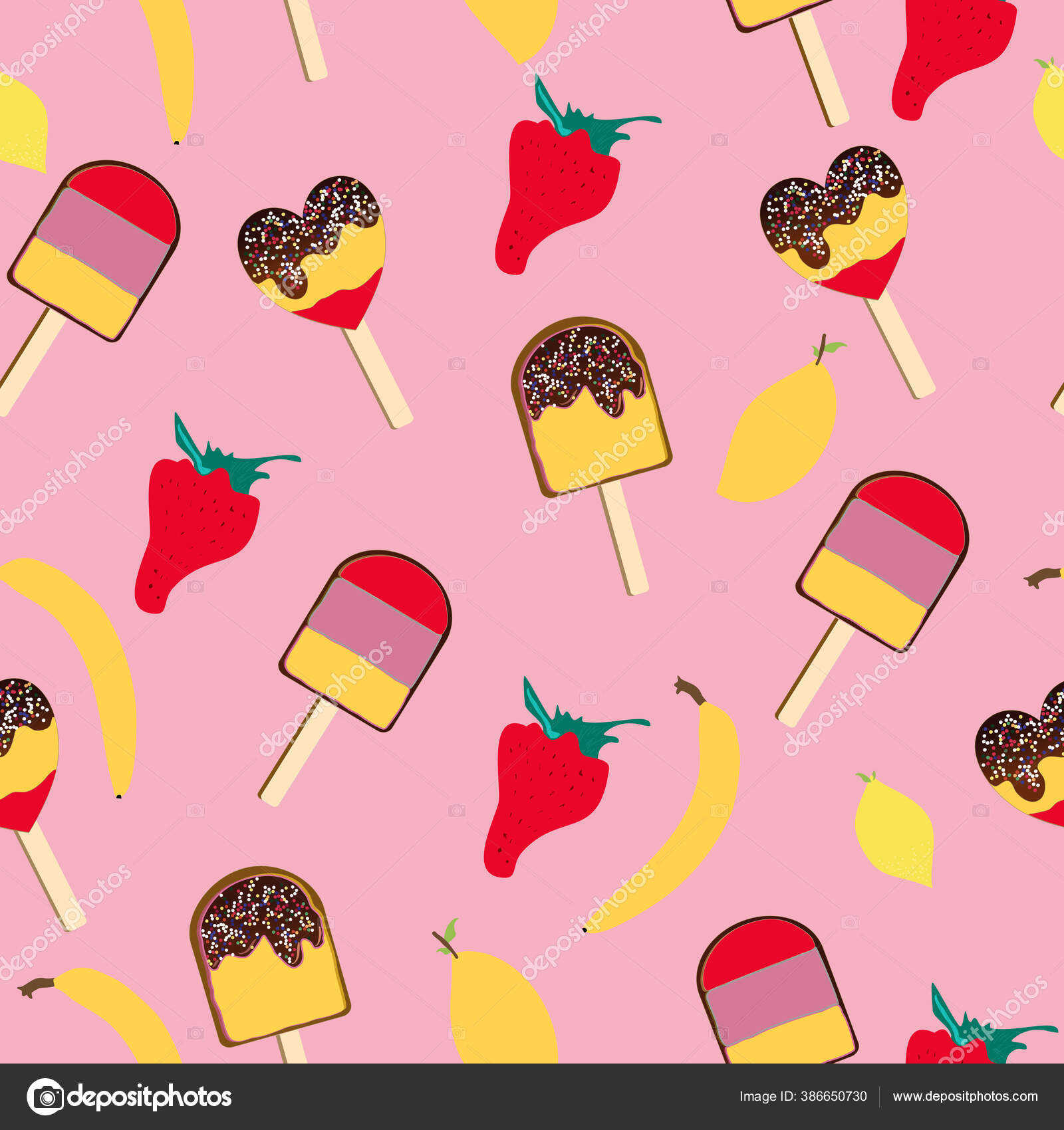 フルーツジューシーなアイスクリームとシームレスなパターン 凍結ヨーグルト チョコレート釉薬 スティック上のポプシクル 夏のデザート イチゴ バナナスプリット アイスロリー カフェメニュー ノートブック 無料のストックベクター C Golubevadari Gmail Com