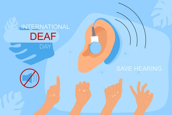 Międzynarodowy Dzień Głuchoty Września Ilustracja Wektora Ręcznie Rysowane Ucho Aparat — Wektor stockowy