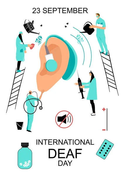Mezinárodní Den Hluchých Září Ručně Kreslené Vektorové Ilustrace Lidé Lékařských — Stockový vektor