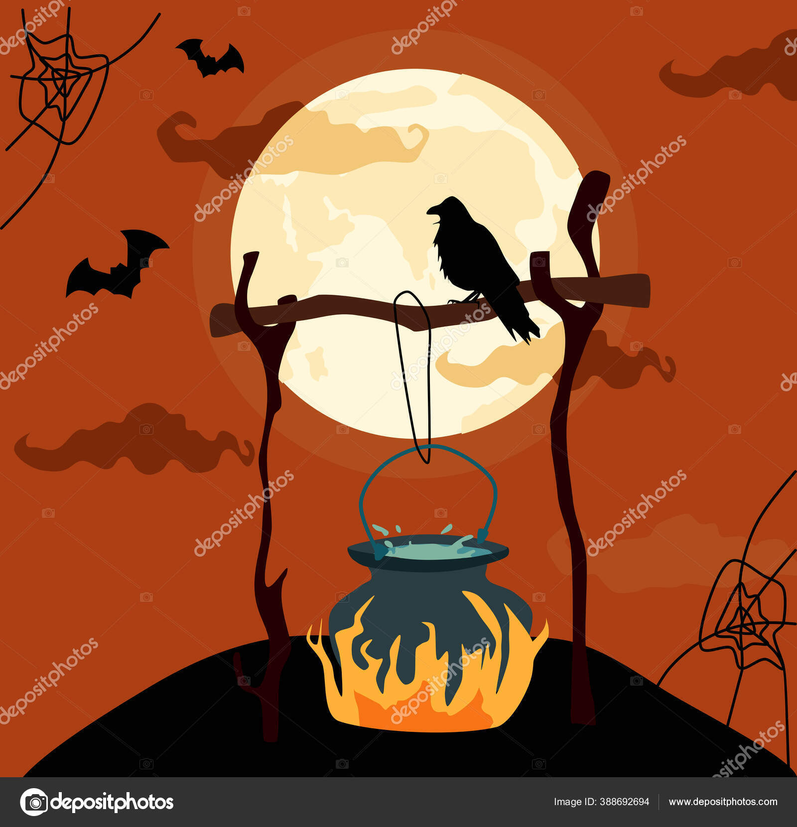 Vetores de Bruxa De Halloween Feia Preparando Uma Poção Ilustração