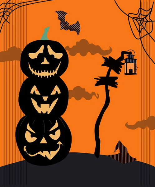 Хэллоуин Страшная Ночь Джек Фонари Странными Выражениями Лица Неуклюжие Сухое — стоковый вектор