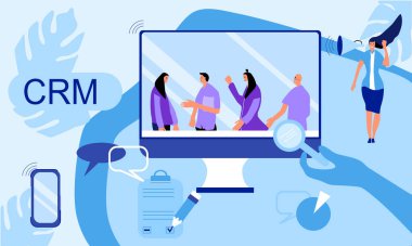 CRM (Müşteri İlişkileri Yönetimi) .Support servisi. Müşteri profili ve veritabanı analiz ediliyor, görevler, anlaşmalar, alıcılarla çalışma organizasyonu. Masaüstü bilgisayarında program sistemi. Vektör