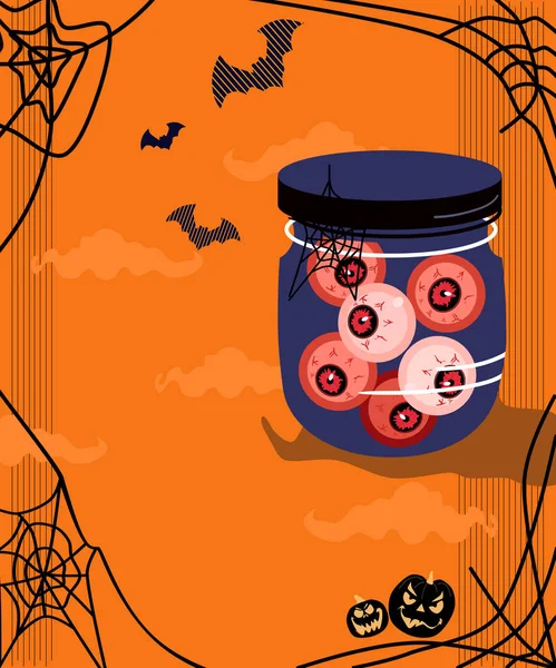 Halloween Strašidelná Sklenice Želé Krvavé Oči Rekreační Dům Dekor Day — Stockový vektor