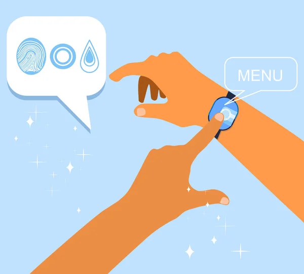Force Touch Teknolojisi Konsepti Nsan Eli Dijital Akıllı Saat Ekranında — Stok Vektör