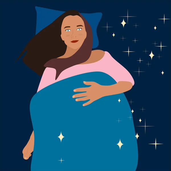 Concepto Insomnio Mujer Joven Yace Cama Puede Dormir Tiene Trastorno — Vector de stock