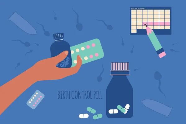 Pillola Anticoncezionale Preservativi Concettuale Giornata Mondiale Della Contraccezione Prevenzione Hiv — Vettoriale Stock