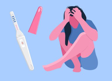 Üzgün kadın pozitif hamilelik testi yüzünden depresyonda ve çaresiz. Düşük, yaklaşan kürtaj. İstenmeyen bebek. Zor durumdaki bekar anne ve kızların psikolojik yardımı ve desteği..