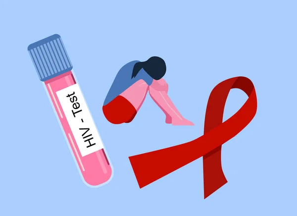 Hiv Sonuçları Yüzünden Depresyonda Olan Bir Kız Laboratuvar Analizleri Için — Stok Vektör