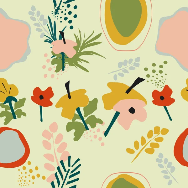 Nahtloses Muster Mit Frangipani Blüten Tropischen Dschungel Blättern Handgezeichneter Vektor — Stockvektor