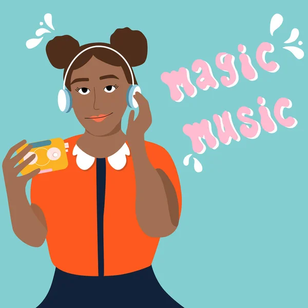 Mujer Afroamericana Joven Está Escuchando Música Los Auriculares Disfrutar Del — Foto de stock gratis