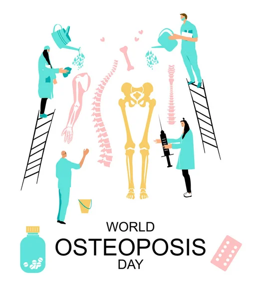 Dünya Osteoporoz Günü Konsepti Tıbbi Giysiler Giyen Insanlar Insan Kemikleri — Stok Vektör