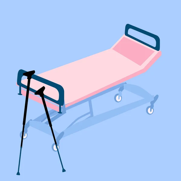 Cama Hospital Cama Médica Vetor Ilustration Crutches Estão Sala Emergência —  Vetores de Stock