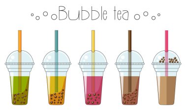 Köpüklü çay, çay kokteylleri izole edilmiş stok vektörü çizimleri