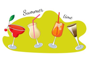 Alkollü kokteyller ve içkiler. Stok vektör illüstrasyonu