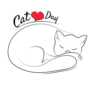 Uluslararası Kedi Günü vektör taslağı, uyuyan kedi stoku çizimi