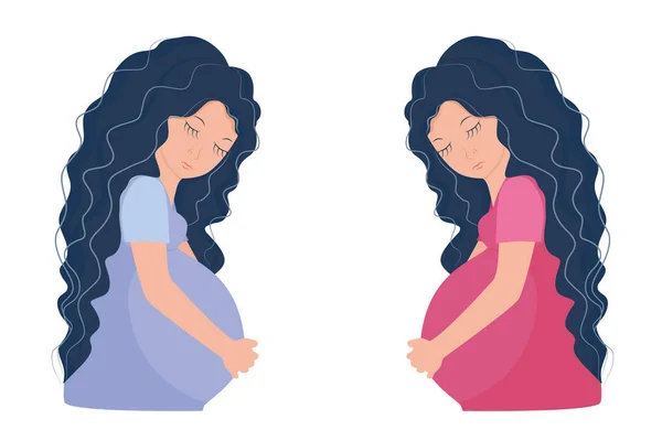 Mujeres embarazadas en lila y vestidos de color rosa stock vector ilustración — Archivo Imágenes Vectoriales