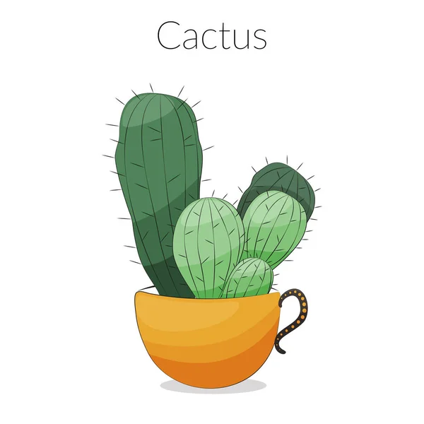 Mignon cactus dans la tasse jaune illustration vectorielle de stock. — Image vectorielle