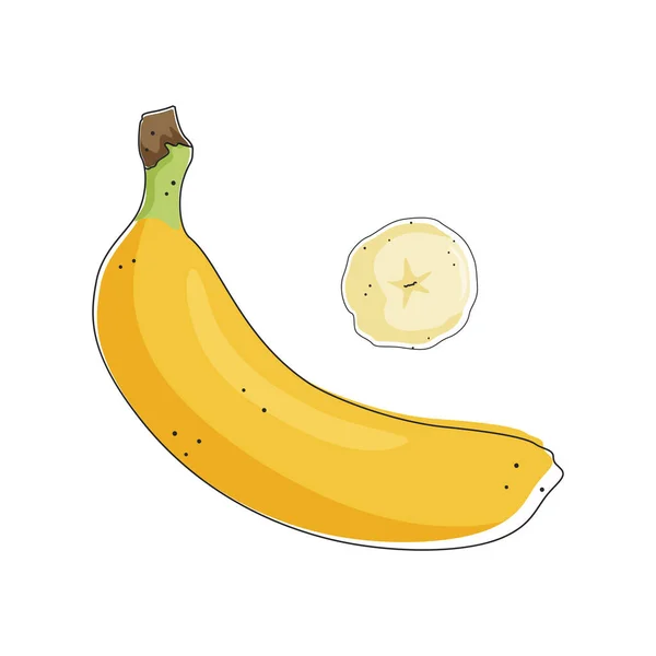 Желтый банан в мультяшном стиле, тропические фрукты, векторная иллюстрация запасов. — стоковый вектор