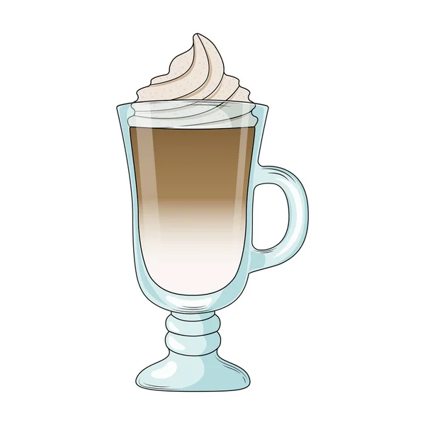 Cappuccino em vidro com chantilly isolado sobre fundo branco, ilustração vetorial. —  Vetores de Stock
