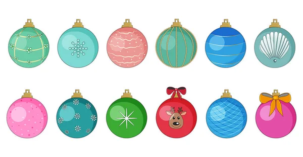 Vánoční koule barevná sada izolované na bílém pozadí, vektorové ilustrace. — Stockový vektor