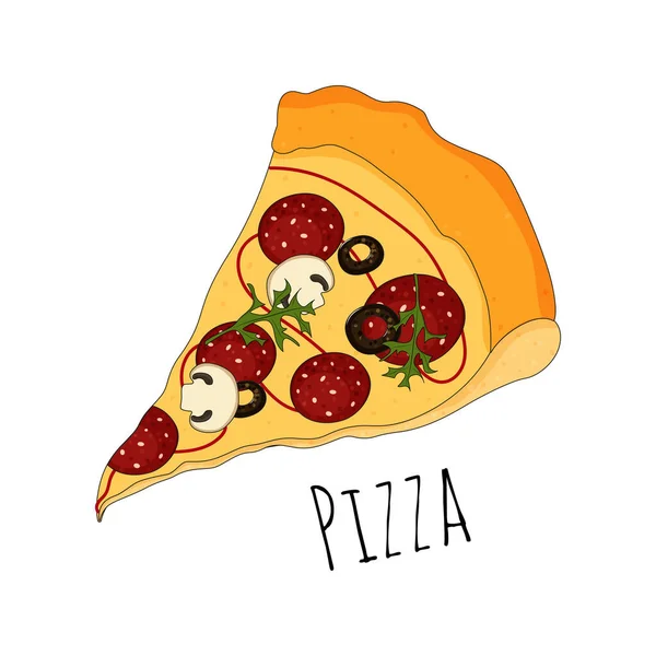 Pizza skiva isolerad på vit bakgrund, vektor illustration. — Stock vektor