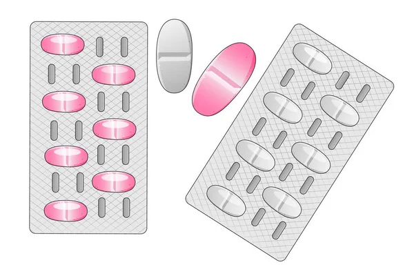 Pillen, Tabletten in Blasen, medizinische Bestandsvektorillustration. — Stockvektor