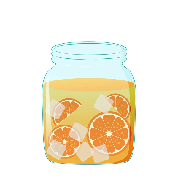 Jugo de naranja fresco en tarro de albañil, taza de vidrio. Stock vector ilustración. — Archivo Imágenes Vectoriales