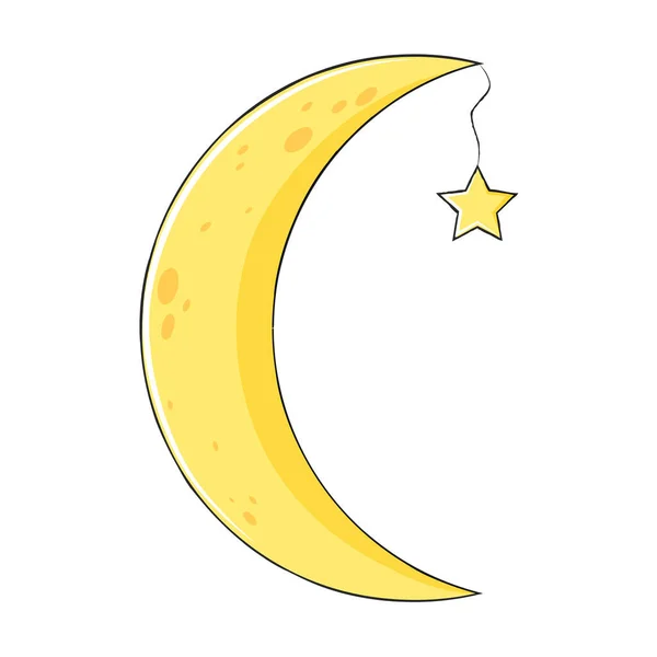 Moon and star in cartoon style isolated on white background. Vector illustration. — Stock Vector